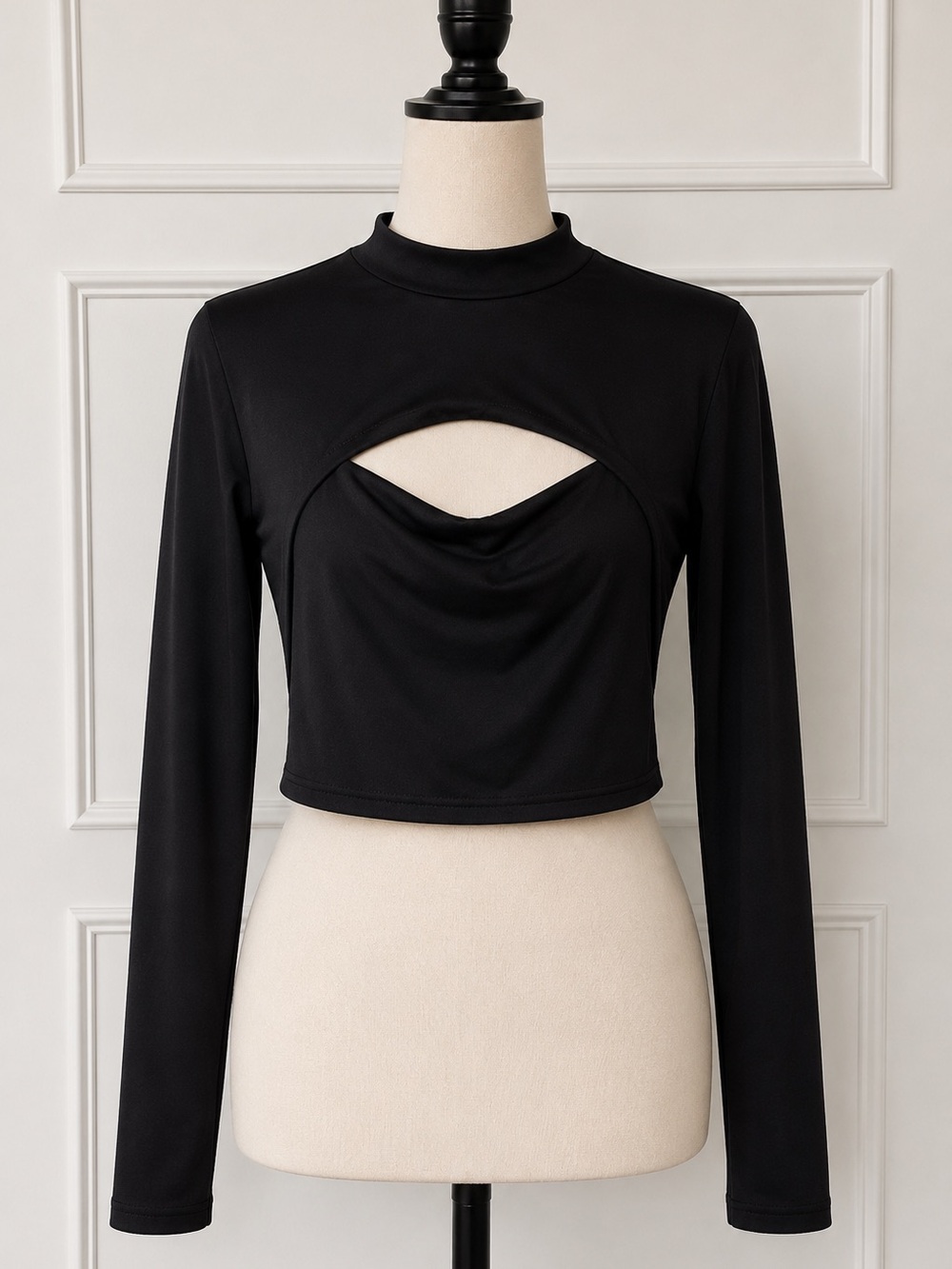 Fashion Nova Black Long-Sleeve Cutout Crop Top